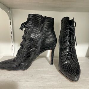 Gianni Bini Black Lace-Up Pointed Toe Stiletto Ankle Boots